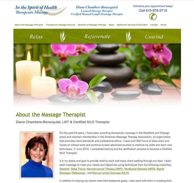 home page website design for In the Spirit of Health