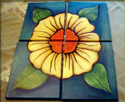 4 panel flower painting